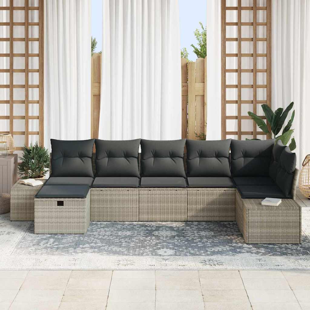 Garten-Sofa-Set 7 pcs Hellgrau 55 x 62 x 69 cm Poly Rattan